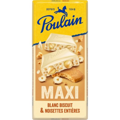 POULAIN Tablette de chocolat blanc maxi noisettes la tablette de 190g