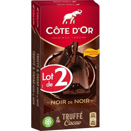 COTE OR Tablette de chocolat noir truffé cacao COTE D'OR les 2 plaques de 190g