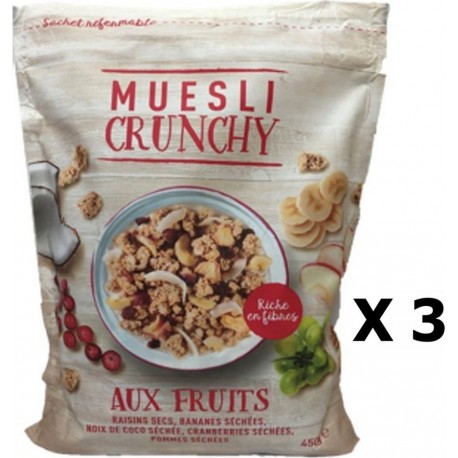 NC Lot 3x Muesli Croustillant Aux Fruits Paquet 450g les 3 unités de 0.45Kg