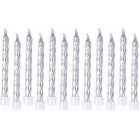 NC Lot De 12 Bougies D'anniversaire métalliques 6cm Argent