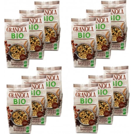 Granola 2 Chocolats Amandes Bio Agidra les 12 unités de 0.38Kg