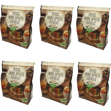 NC Lot 6x Petits Pains Grillés Suédois Blé Complet Bio Paquet 225g les 6 unités de 0.23Kg