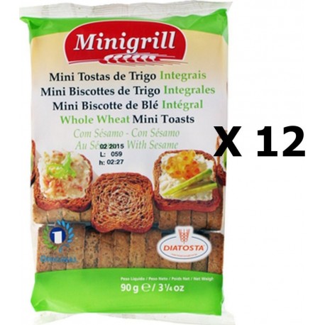 NC Lot 12x Mini Biscottes Au Blé Intégrale Minigrill Sachet 90g les 12 unités de 0.09Kg