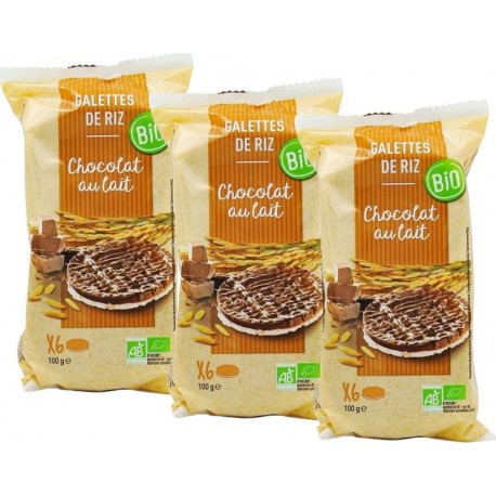 NC Lot 3x Galettes De Riz Chocolat Au Lait Bio Paquet 100g les 3 unités de 0.1Kg