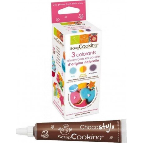 NC Colorants Naturels Pourpre-orange-bleu + 1 Stylo Chocolat