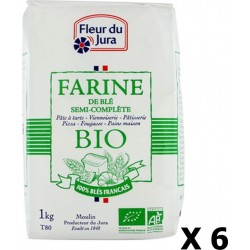 NC Lot 6x Farine T80 Semi-complète Bio 100% Blés Français Fleur Du Jura Paquet 1Kg les 6 unités de 1.0Kg