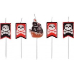 NC Lot De 5 Bougies D'anniversaire pirates Rouge & Noir