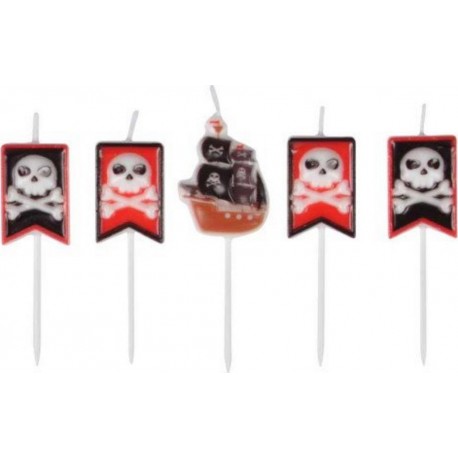 NC Lot De 5 Bougies D'anniversaire pirates Rouge & Noir