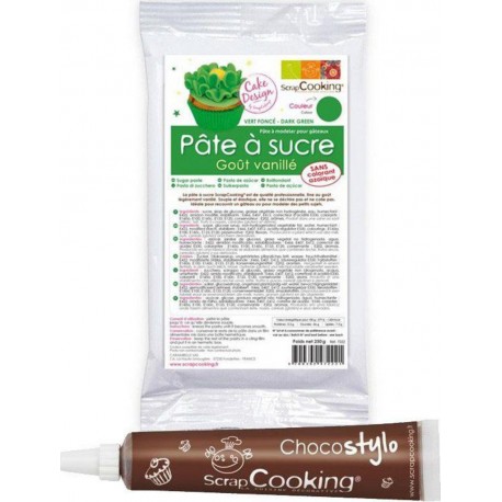 NC Pâte À Sucre Verte Arôme Vanille 250 G + Stylo Chocolat