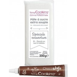 Pâte À Sucre De Couverture Blanche 200 G + Stylo Chocolat