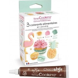 NC 3 Colorants Alimentaires Rose Poudré, Vert D'eau, Doré + 1 Stylo Chocolat