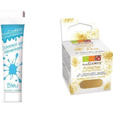 NC Gel Colorant Alimentaire Bleu + Paillettes Dorées