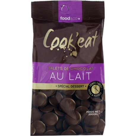 NC Palets De Chocolat Lait Spécial Dessert Cook'eat Sachet 200g l'unité de 0.2Kg