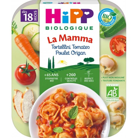 HIPP Repas bébé tortellini poulet origan dés 18 mois Bio 250g