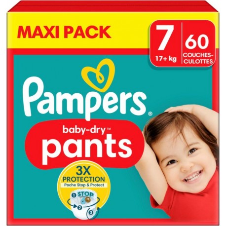 PAMPERS Couches Culottes Bébé Baby Dry Pants 17+Kg Taille 7 pack de 60 couches