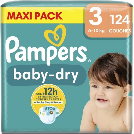 PAMPERS Couches Bébé Baby-Dry 6 10Kg Taille 3 pack de 124 couches