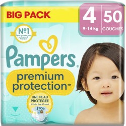 PAMPERS Couches Bébé Premium Protection 9 14Kg Taille 4 pack de 50 couches