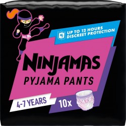 PAMPERS Pyjamas pants absorbant 4-7 ans 17-30Kg fille Ninjamas 10 pyjamas pants