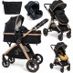 Bebelissimo Poussette Combinée Trio 3 En 1 Siège Auto 0m – Nacelle – Dès La Naissance – Jusqu’à 22Kg – Nicea Gold