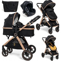 Bebelissimo Poussette Combinée Trio 3 En 1 Siège Auto 0m – Nacelle – Dès La Naissance – Jusqu’à 22Kg – Nicea Gold