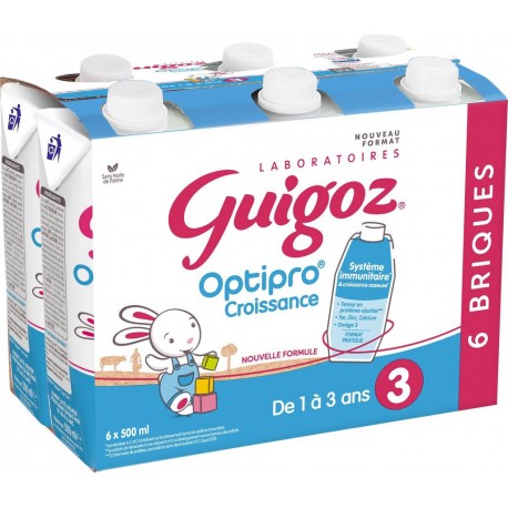 GUIGOZ Lait bébé de 1 à 3 ans croissance lot de 6 briques de 500ml