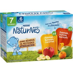 NESTLE Compotes pour bébé dès 6mois fruits et légumes Naturnes les 7 gourdes