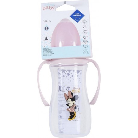 DISNEY Biberon bébé rose à poignées 300ml