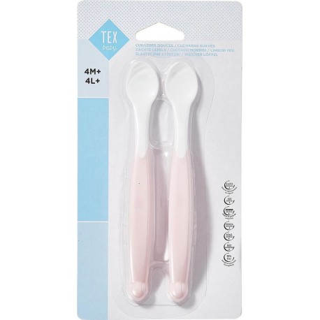 TEX BABY Cuillère bébé rose clair lot de 2 cuillères