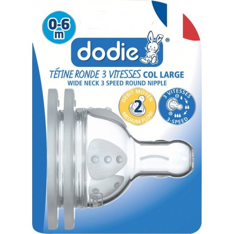 DODIE Tétine Biberon 0 6 Mois 3 Vitesses Col Large Débit Moyen lot de 2 tétines biberon