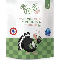 HAPPYLAL Plat bébé dés 12 mois méli-mélo de petits pois et dinde 220g