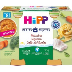 HIPP Repas bébé dés 8 mois fettucine légumes colin d'Alaska Bio Petits mijotés les 2 pots 380g