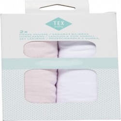 TEX BABY Drap housse rose/blanc 1 coton 40x80cm lot de 2 draps housse