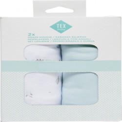 TEX BABY Drap housse bleu/blanc 1 coton 60x120cm lot de 2 draps housse