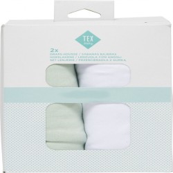 TEX BABY Drap housse vert/blanc 100% coton 70x140cm lot de 2 draps housse