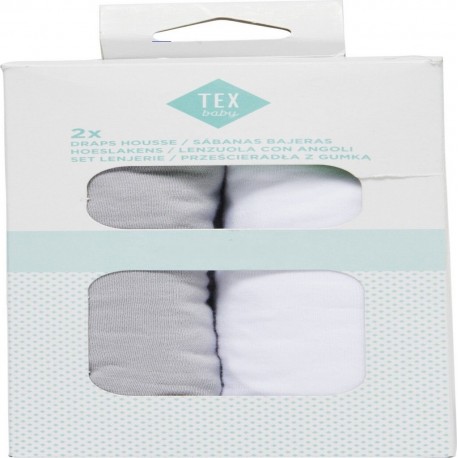 TEX BABY Drap housse gris/blanc 1 coton 40x80cm lot de 2 draps housse