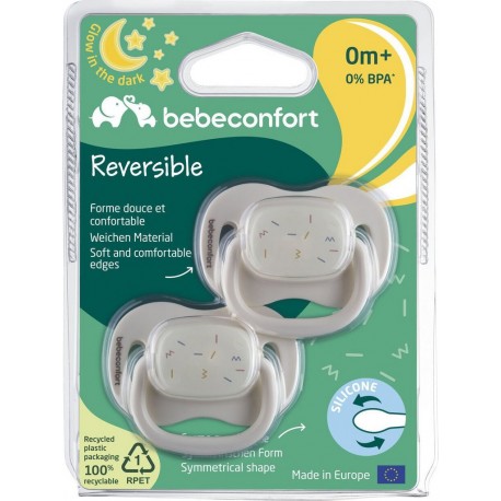 BEBE CONFORT Sucette bébé reversible silicone phosphorescente dès la naissance lot de 2