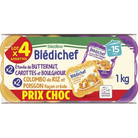 BLEDINA Repas bébé dés 15 mois assortiment lot de 4 1Kg