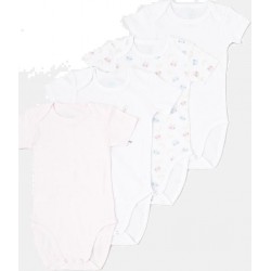 Body bébé rose/blanc 100% coton 6 mois lot de 4 bodies