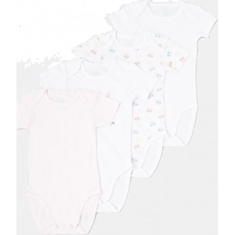 Body bébé rose/blanc 100% coton 6 mois lot de 4 bodies