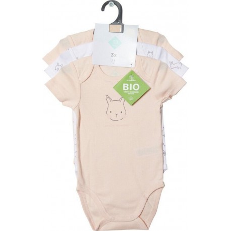 TEX BABY Body bébé corail/blanc coton Bio 12 mois lot de 3 bodies