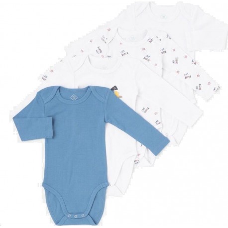 Body bébé bleu/blanc coton Bio 3 mois lot de 4 bodies