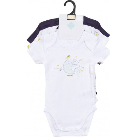 TEX BABY Body bébé marine/blanc 1 coton 9 mois lot de 3 bodies