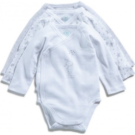 TEX BABY Body bébé blanc/gris 1 coton 6 mois lot de 3 bodies