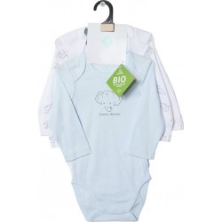 TEX BABY Body bébé bleu/blanc coton Bio 36 mois lot de 3 bodies