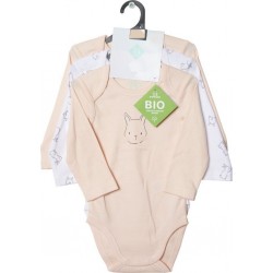 TEX BABY Body bébé corail/blanc coton Bio 36 mois lot de 3 bodies