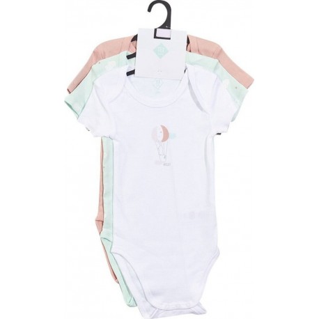 TEX BABY Body bébé blanc/rose/vert 1 coton 6 mois lot de 3 bodies