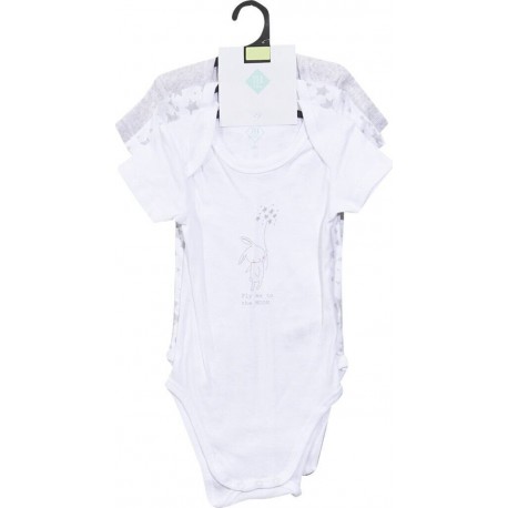 TEX BABY Body bébé gris/blanc 1 coton 6 mois lot de 3 bodies