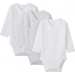 TEX BABY Body bébé blanc/gris coton Bio dès la naissance lot de 3 bodies