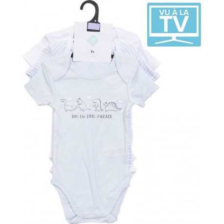 TEX BABY Body bébé bleu manches courtes 36 mois lot de 3 bodies