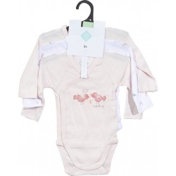 TEX BABY Body bébé rose/blanc coton Bio dès la naissance lot de 3 bodies